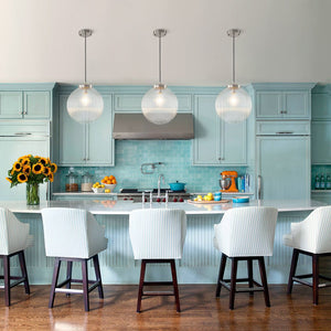 LightFixturesUSA - Mid - Century 1 - Light Clear Ribbed Glass Globe Pendant - Pendant Light - Nickel - 