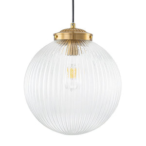 LightFixturesUSA - Mid - Century 1 - Light Clear Ribbed Glass Globe Pendant - Pendant Light - Nickel - 