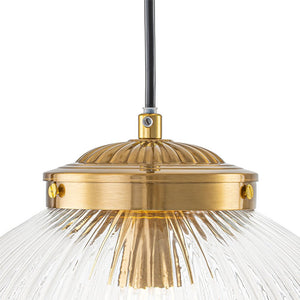 LightFixturesUSA - Mid - Century 1 - Light Clear Ribbed Glass Globe Pendant - Pendant Light - Nickel - 