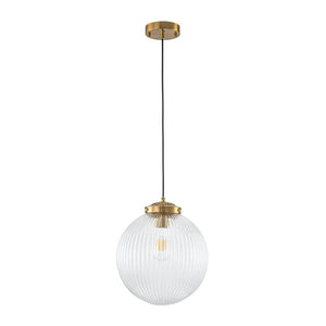LightFixturesUSA - Mid - Century 1 - Light Clear Ribbed Glass Globe Pendant - Pendant Light - Nickel - 