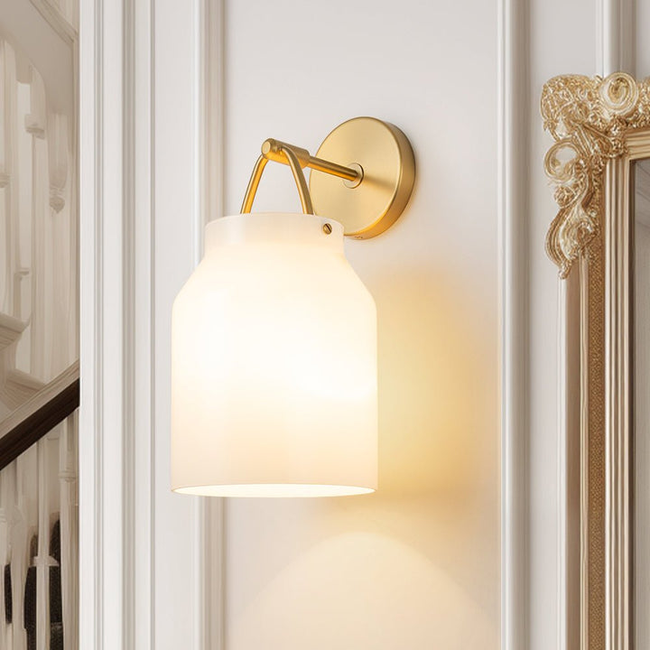LightFixturesUSA - Mid - Century 1 - Light Hanging Jar Shade Wall Sconce - Wall Sconce - White Glass - 