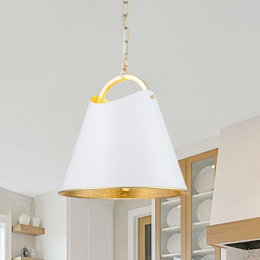 LightFixturesUSA - Mid - Century 1 - Light White Gold Metal Conical Pendant Light - Pendant Light - 11.8 in. - 