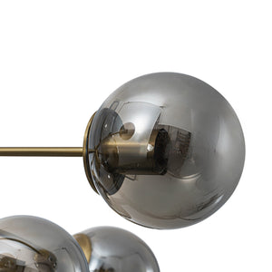 LightFixturesUSA-Mid-Century 12-Light Smoked Glass Globe Tiered Sputnik Chandelier-Chandelier-Brass-