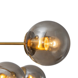 LightFixturesUSA-Mid-Century 12-Light Smoked Glass Globe Tiered Sputnik Chandelier-Chandelier-Brass-