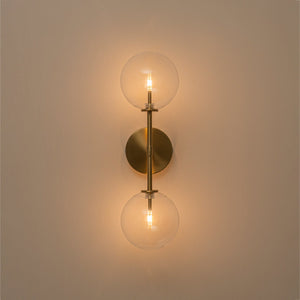 LightFixturesUSA-Mid-Century 2-Light Up and Down Glass Globe Wall Sconce-Wall Sconce-Brass-