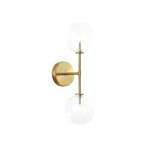 LightFixturesUSA-Mid-Century 2-Light Up and Down Glass Globe Wall Sconce-Wall Sconce-Brass-