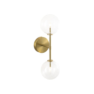 LightFixturesUSA-Mid-Century 2-Light Up and Down Glass Globe Wall Sconce-Wall Sconce-Brass-
