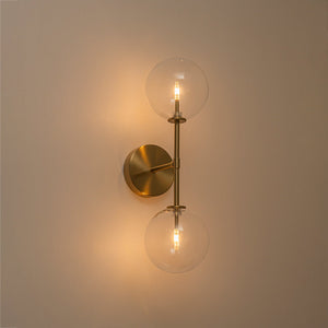 LightFixturesUSA-Mid-Century 2-Light Up and Down Glass Globe Wall Sconce-Wall Sconce-Brass-