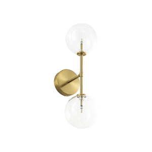 LightFixturesUSA-Mid-Century 2-Light Up and Down Glass Globe Wall Sconce-Wall Sconce-Brass-