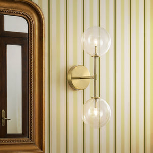 LightFixturesUSA-Mid-Century 2-Light Up and Down Glass Globe Wall Sconce-Wall Sconce-Brass-