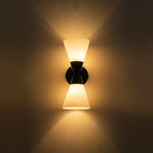 LightFixturesUSA - Mid - Century 2 - Light Up Down Opal Glass Cone Wall Sconce - Wall Sconce - Black - 