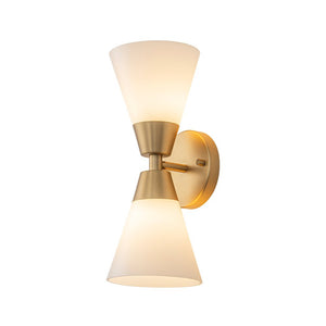 LightFixturesUSA - Mid - Century 2 - Light Up Down Opal Glass Cone Wall Sconce - Wall Sconce - Black - 
