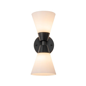 LightFixturesUSA - Mid - Century 2 - Light Up Down Opal Glass Cone Wall Sconce - Wall Sconce - Black - 