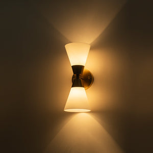 LightFixturesUSA - Mid - Century 2 - Light Up Down Opal Glass Cone Wall Sconce - Wall Sconce - Black - 