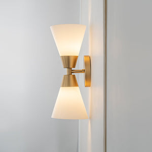 LightFixturesUSA - Mid - Century 2 - Light Up Down Opal Glass Cone Wall Sconce - Wall Sconce - Black - 