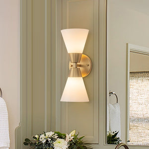 LightFixturesUSA - Mid - Century 2 - Light Up Down Opal Glass Cone Wall Sconce - Wall Sconce - Brass - 