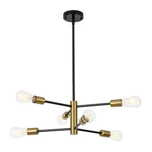 LightFixturesUSA - Mid - century 6 - Light Black Brass Tiered Sputnik Chandelier - Chandelier - 6 - Lt - 