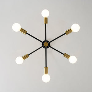 LightFixturesUSA - Mid - century 6 - Light Black Brass Tiered Sputnik Chandelier - Chandelier - 6 - Lt - 