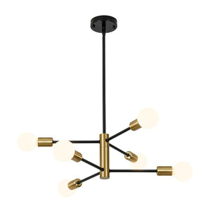 LightFixturesUSA - Mid - century 6 - Light Black Brass Tiered Sputnik Chandelier - Chandelier - 6 - Lt - 