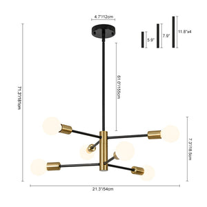 LightFixturesUSA - Mid - century 6 - Light Black Brass Tiered Sputnik Chandelier - Chandelier - 6 - Lt - 