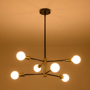 LightFixturesUSA - Mid - century 6 - Light Black Brass Tiered Sputnik Chandelier - Chandelier - 6 - Lt - 