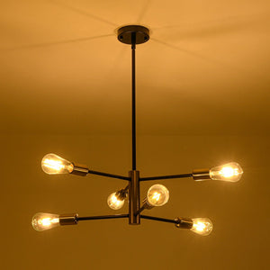 LightFixturesUSA - Mid - century 6 - Light Black Brass Tiered Sputnik Chandelier - Chandelier - 6 - Lt - 