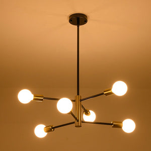 LightFixturesUSA - Mid - century 6 - Light Black Brass Tiered Sputnik Chandelier - Chandelier - 6 - Lt - 