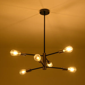 LightFixturesUSA - Mid - century 6 - Light Black Brass Tiered Sputnik Chandelier - Chandelier - 6 - Lt - 