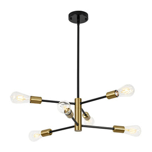 LightFixturesUSA - Mid - century 6 - Light Black Brass Tiered Sputnik Chandelier - Chandelier - 6 - Lt - 