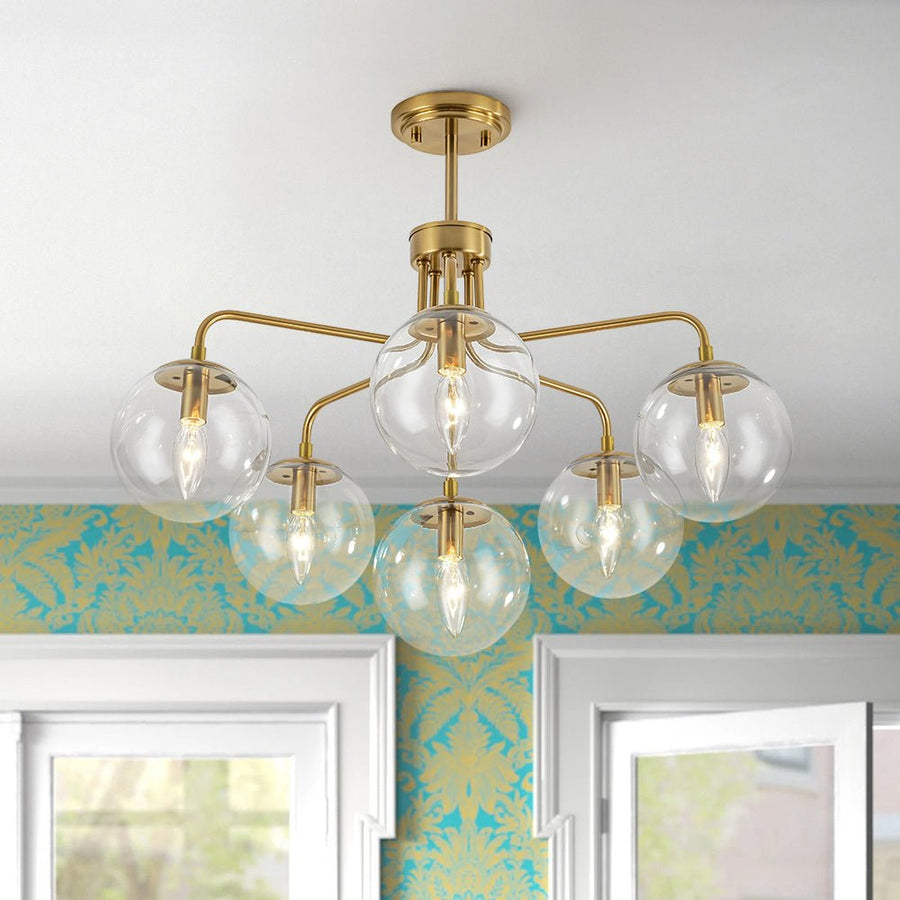 LightFixturesUSA - Mid - Century 6 - Light Glass Bubble Sputnik Semi Flush Chandelier - Chandelier - 25 in - 