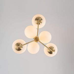 LightFixturesUSA - Mid - Century 6 - Light Goose Arm Opal Glass Globe Tiered Chandelier - Chandelier - Brass - 