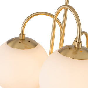 LightFixturesUSA - Mid - Century 6 - Light Goose Arm Opal Glass Globe Tiered Chandelier - Chandelier - Brass - 