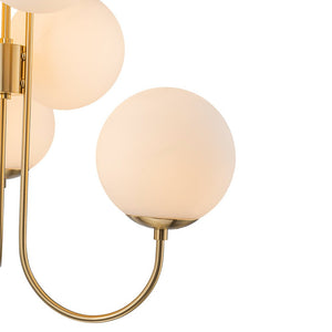 LightFixturesUSA - Mid - Century 6 - Light Goose Arm Opal Glass Globe Tiered Chandelier - Chandelier - Brass - 
