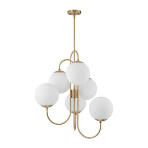 LightFixturesUSA - Mid - Century 6 - Light Goose Arm Opal Glass Globe Tiered Chandelier - Chandelier - Brass - 