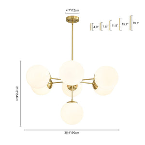 LightFixturesUSA - Mid - Century 7 - light Brass Opal Glass Globe Sputnik Chandelier - Chandelier - Brass - 