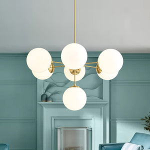 LightFixturesUSA - Mid - Century 7 - light Brass Opal Glass Globe Sputnik Chandelier - Chandelier - Brass - 