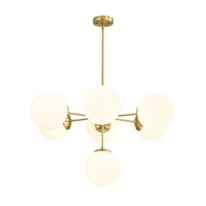 LightFixturesUSA - Mid - Century 7 - light Brass Opal Glass Globe Sputnik Chandelier - Chandelier - Brass (Pre - Order) - 