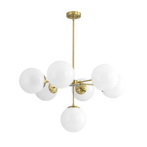 LightFixturesUSA - Mid - Century 7 - light Brass Opal Glass Globe Sputnik Chandelier - Chandelier - Brass (Pre - Order) - 
