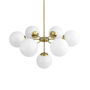 LightFixturesUSA - Mid - Century 7 - light Brass Opal Glass Globe Sputnik Chandelier - Chandelier - Brass (Pre - Order) - 