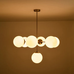 LightFixturesUSA - Mid - Century 7 - light Brass Opal Glass Globe Sputnik Chandelier - Chandelier - Brass (Pre - Order) - 