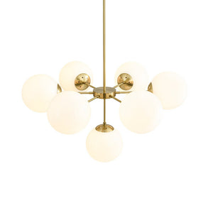 LightFixturesUSA - Mid - Century 7 - light Brass Opal Glass Globe Sputnik Chandelier - Chandelier - Brass (Pre - Order) - 