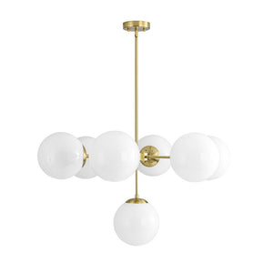 LightFixturesUSA - Mid - Century 7 - light Brass Opal Glass Globe Sputnik Chandelier - Chandelier - Brass (Pre - Order) - 