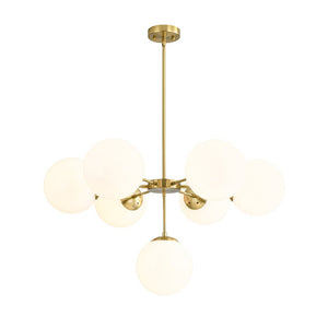 LightFixturesUSA - Mid - Century 7 - light Brass Opal Glass Globe Sputnik Chandelier - Chandelier - Brass (Pre - Order) - 