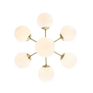 LightFixturesUSA - Mid - Century 7 - light Brass Opal Glass Globe Sputnik Chandelier - Chandelier - Brass (Pre - Order) - 