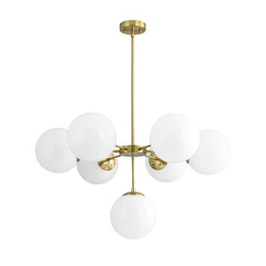 LightFixturesUSA - Mid - Century 7 - light Brass Opal Glass Globe Sputnik Chandelier - Chandelier - Brass (Pre - Order) - 