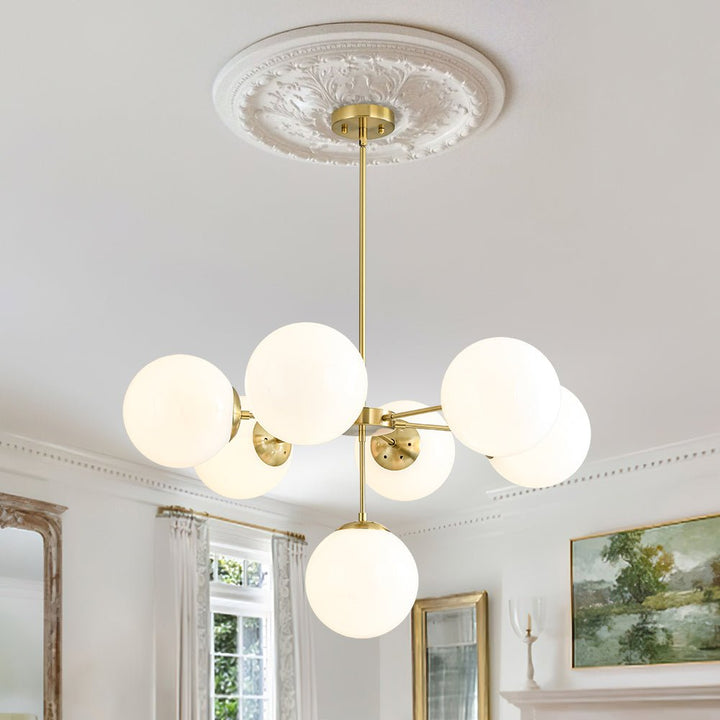 LightFixturesUSA - Mid - Century 7 - light Brass Opal Glass Globe Sputnik Chandelier - Chandelier - Brass (Pre - Order) - 