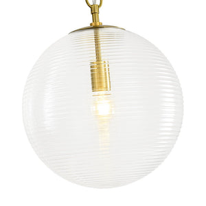 LightFixturesUSA - Mid - Century Brass 1 - light Clear Reeded Glass Globe Pendant - Pendant Light - Brass - 