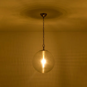 LightFixturesUSA - Mid - Century Brass 1 - light Clear Reeded Glass Globe Pendant - Pendant Light - Brass - 
