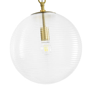 LightFixturesUSA - Mid - Century Brass 1 - light Clear Reeded Glass Globe Pendant - Pendant Light - Brass - 
