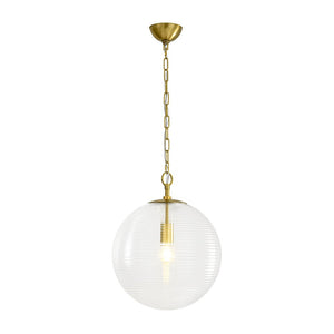 LightFixturesUSA - Mid - Century Brass 1 - light Clear Reeded Glass Globe Pendant - Pendant Light - Brass - 